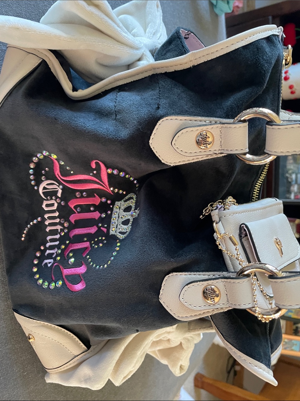 Juicy Couture Black Tote with White Trim and Pink Logo